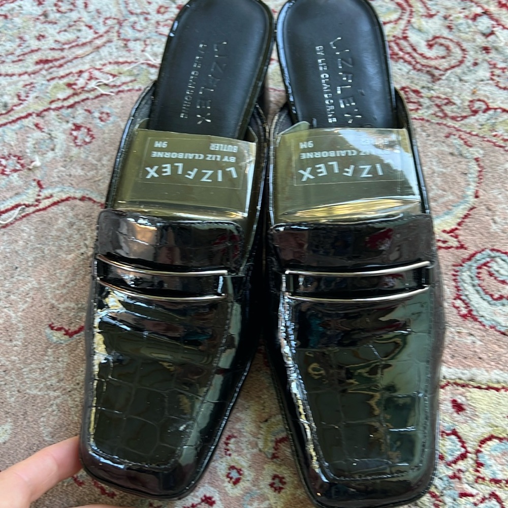 Liz Claiborne Flex Black Leather Butler Ladies Womens Shoes High Heels Mules